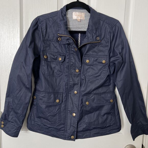 Skies Are Blue Women's Coated Canvas Field Jacket Pockets Medium Navy Blue - Picture 1 of 9